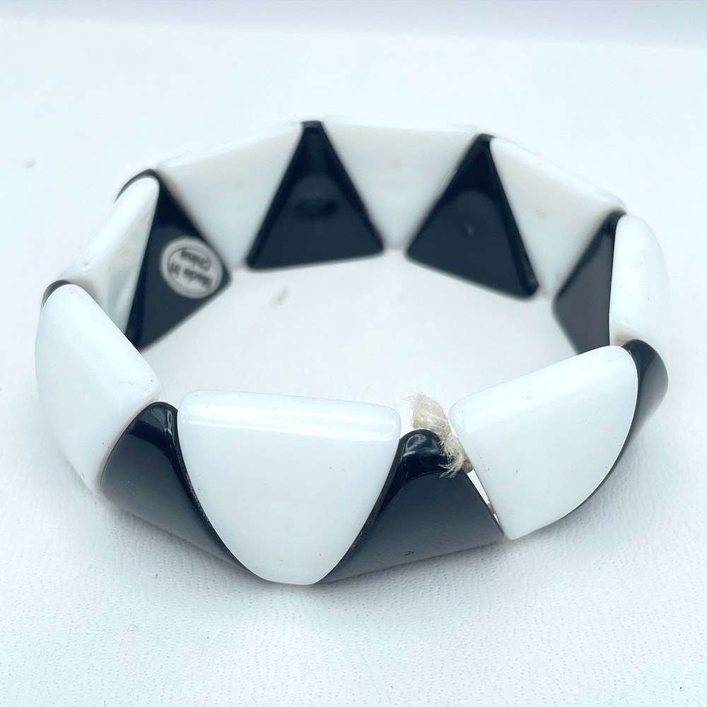 Vintage Y2K Coach Black White Geometric Enamel Bangle Mod Deco Fashion Jewelry